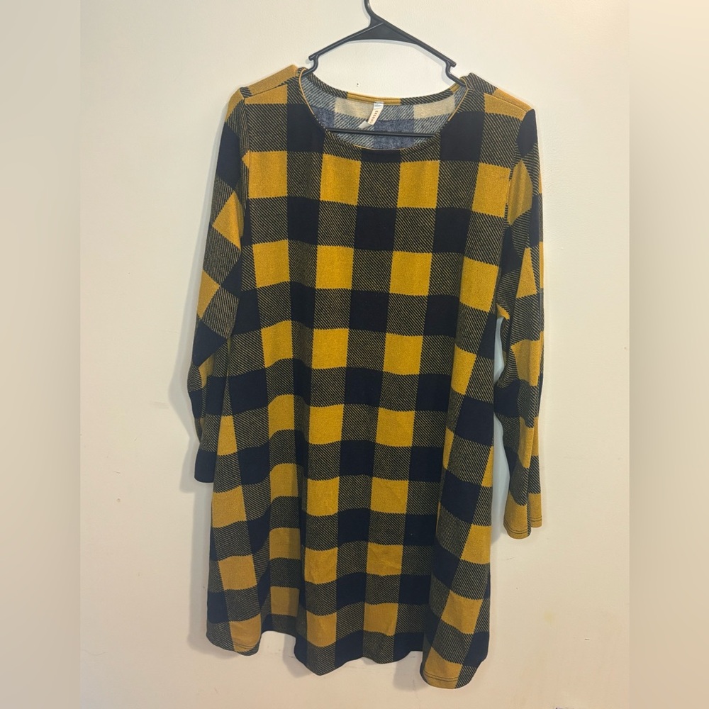 🖤💛 Emerald Mustard & Black Buffalo Plaid Tunic Top – Women’s Size 3X Fall Casual